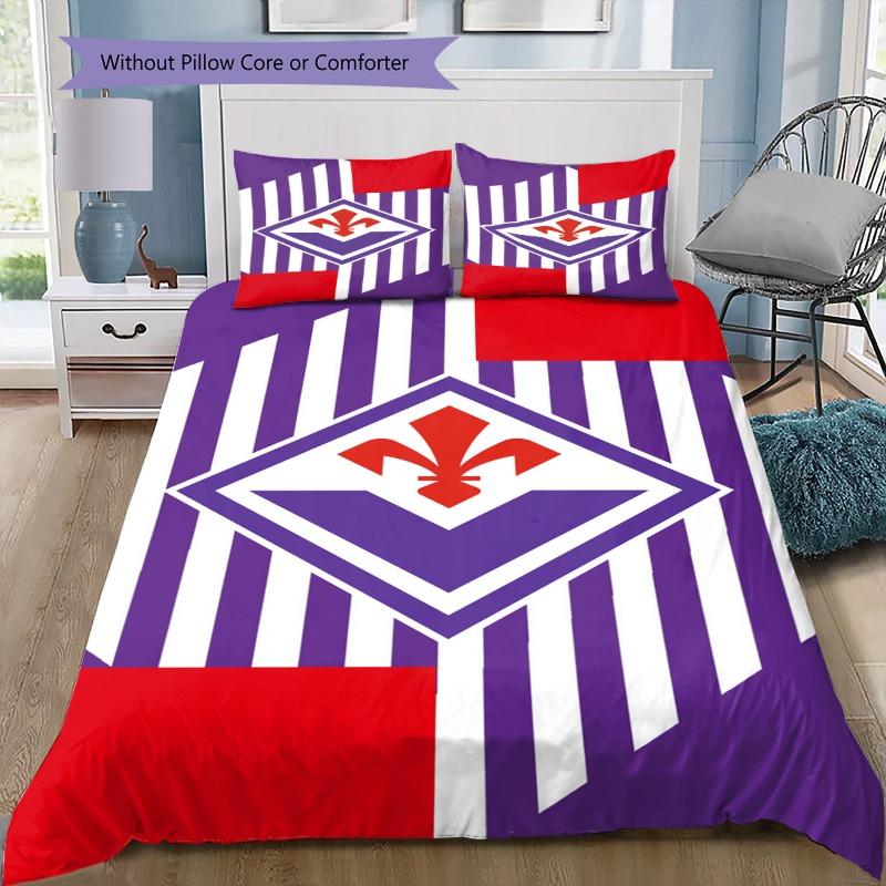 ACF Fiorentina Logo 3Pcs Bedding Set, Duvet Cover and 2 Pillowcases, Soccer Team Bed Linens, No Comforter No Pillow Core
