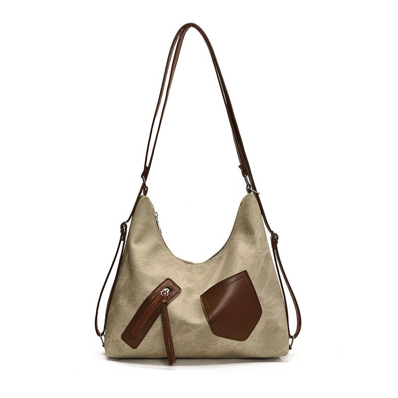New spring retro contrasting color large capacity simple crossbody shoulder 2025 commuting new niche design tote bag