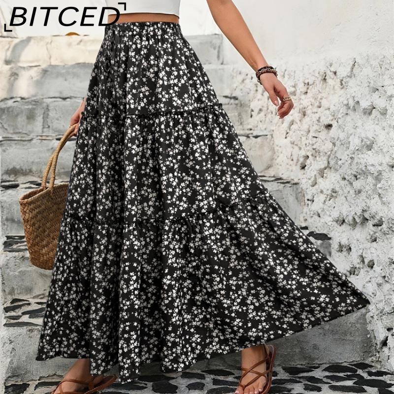 BITCED Women's Fashion Casual Floral Print Summer Spring Skirt