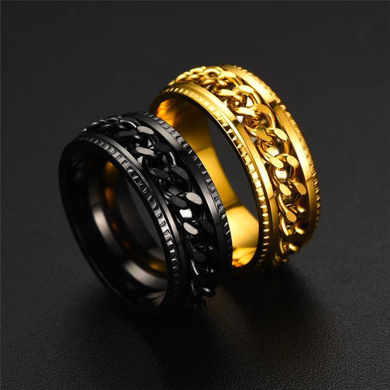 Cool Stainless Steel Rotatable Men Ring 8mm Spinner Chain Anxiety Black Rings Punk Women Jewelry Anillos De Hombre