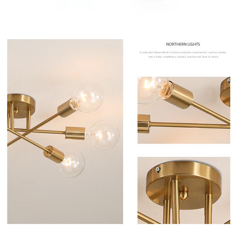 Candelabru modern auriu/negru, lumini de tavan, fixare nordică semi-încastrată, lămpi de tavan pentru living, iluminat pentru mobilier de interior