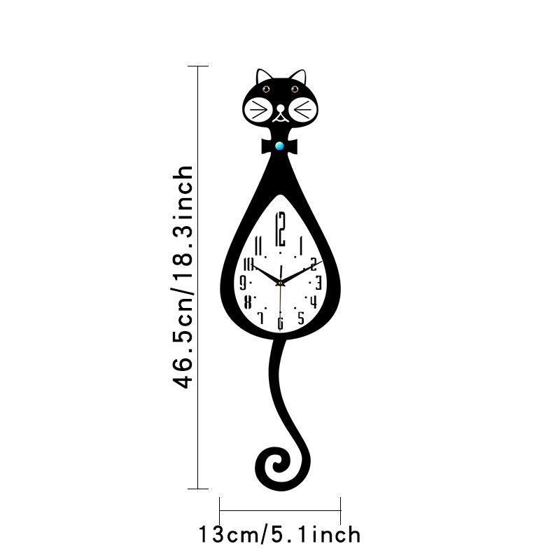 

Cartoon Cat Wall Clock with Tail Swing Silent Room Bedroom Living Room Kitchen Decor Interesting Design чёрный