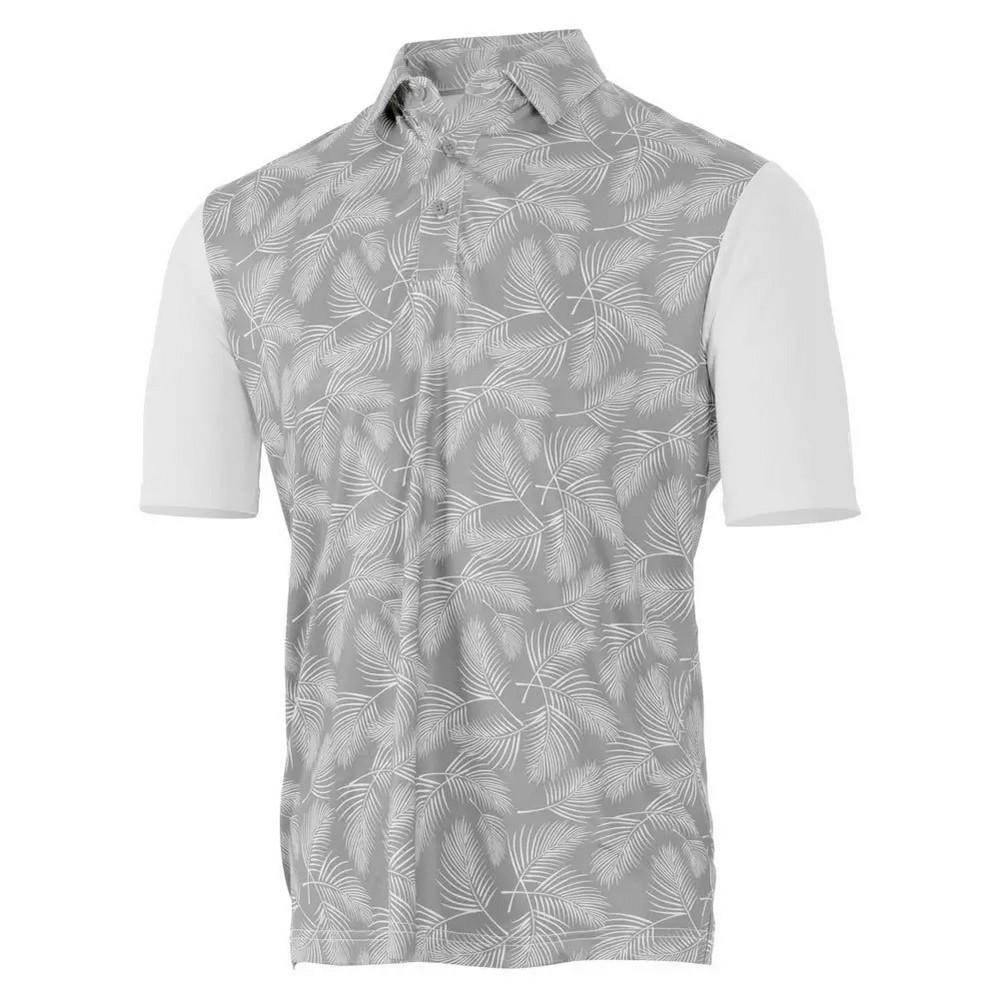 Island Green Mens Golf Tropical Leaves Polo Shirt