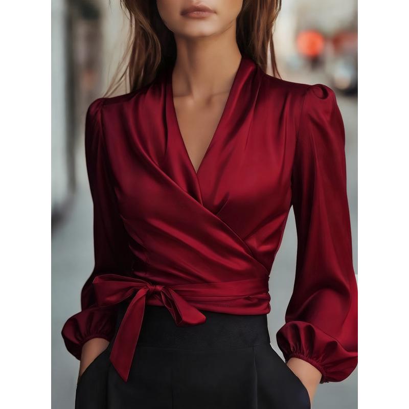 Elegant Satin Tie-Waist V-Neck Top for Women - 2026 Collection