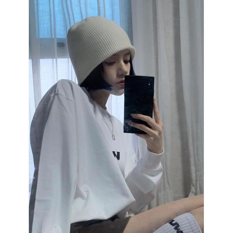 White Knitted Hat Women's Autumn and Winter Tide Fashion Versatile Solid Color Big Head Circumference Wool Pullover Hat Confinement Cold Hat