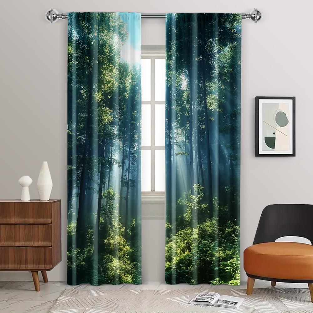 2pc,  Curtain Forest Scenic Versatile Durable Polyester,Without Electricity Festive Wall Decor Perfect for Holiday Decorations