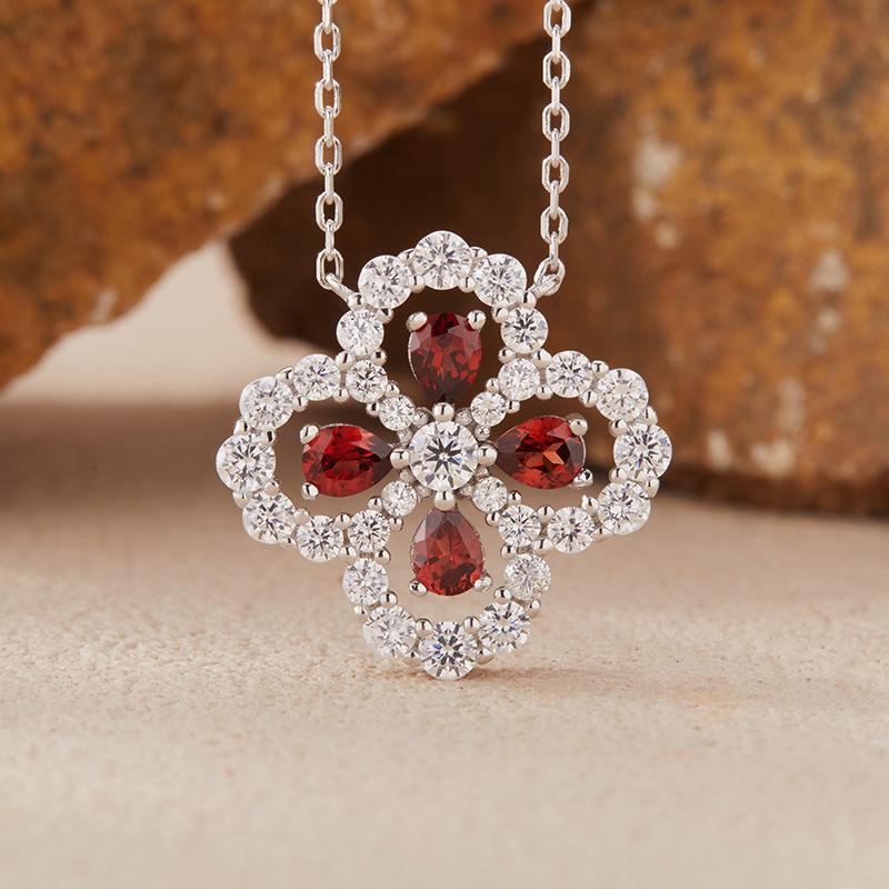 

Natural Tanzanite Garnet Aquamarine Diopside Clover Colored Treasure Necklace Women S S925 Sterling Silver Gem Pendant