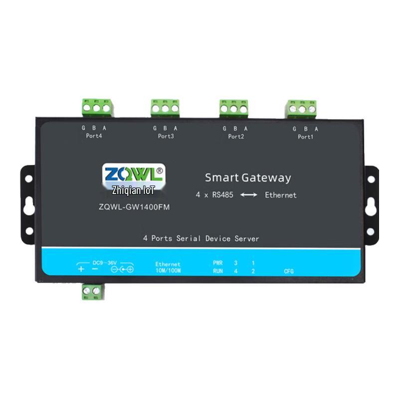 

ZQWL GW1400FM 4-Port RS485 to Ethernet Modbus Gateway Ear Mount
