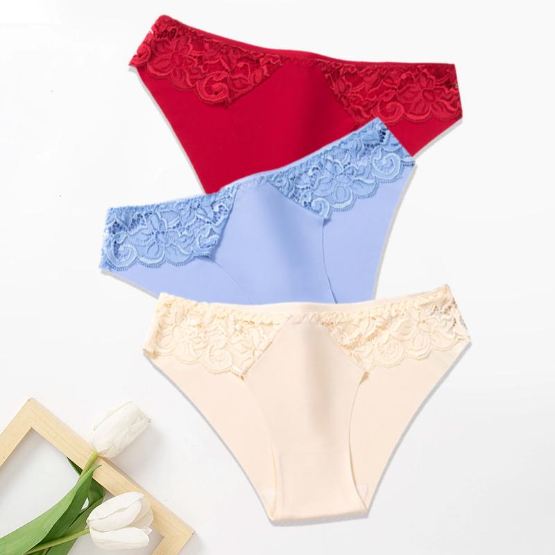 3Pcs/Set Lace Woman Panties Silk New Female Underwear for Woman Seamless Solid Lingerie Panties 3Pcs Free Shipping