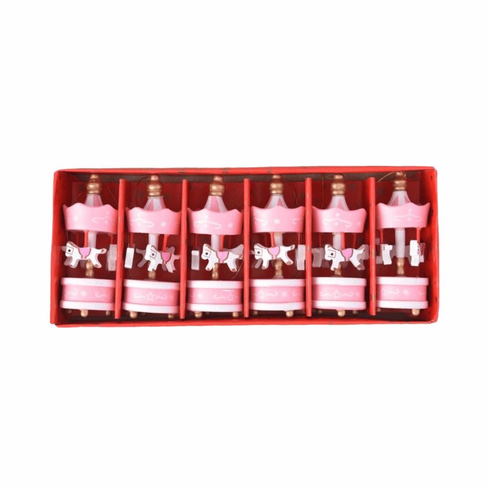 6Pcs Decorative Mini Christmas Wooden Carousel Gifts DIY Crafts Christmas Handmade Carousel Xmas Carousel Hanging New Year Decor
