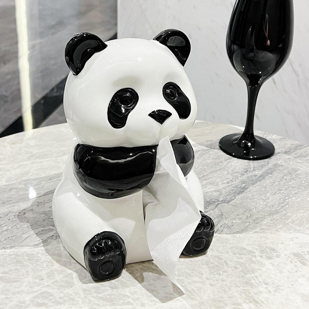 Panda Ceramic Tissue Box Holder - Creative Cartoon Napkin Dispenser for Living Room Decor