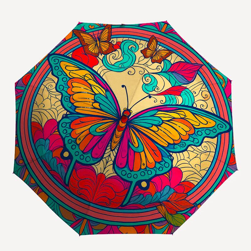 Colorful Butterfly Mandala  DecorUmbrella, Portable 3-Fold Compact Umbrella,Christmas Gift ES392