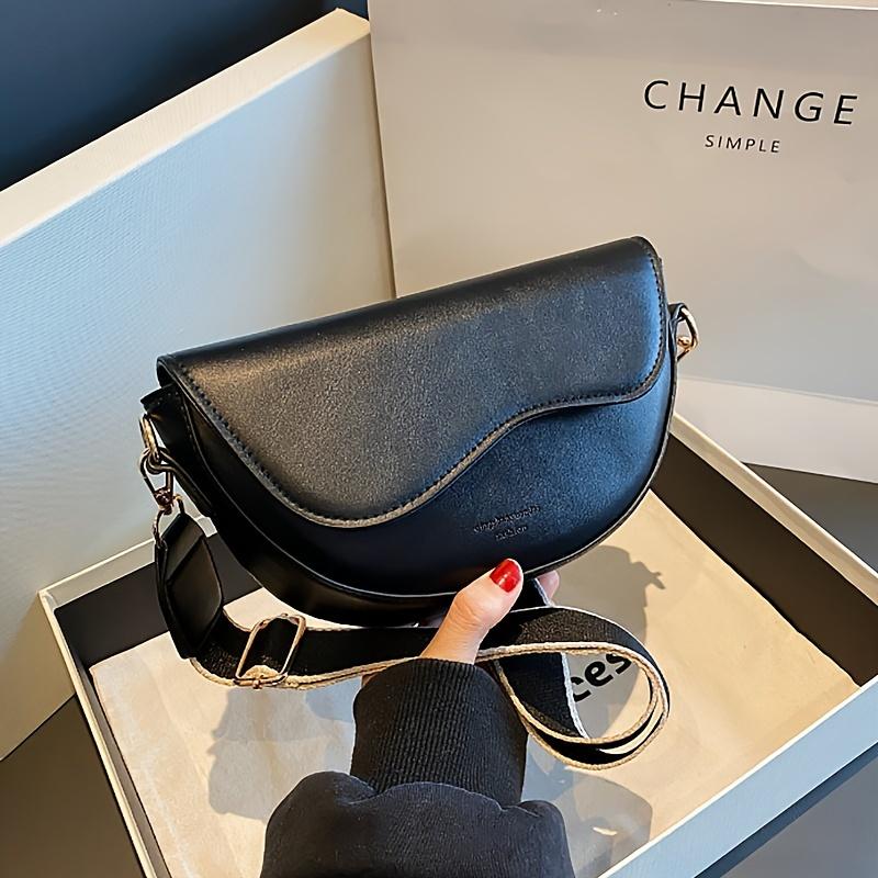 Vintage Saddle Bag for Women, Trendy Crossbody Shoulder Underarm Bag, Buckle Closure, Edge Paint Detail,Shoulder Underarm Bag