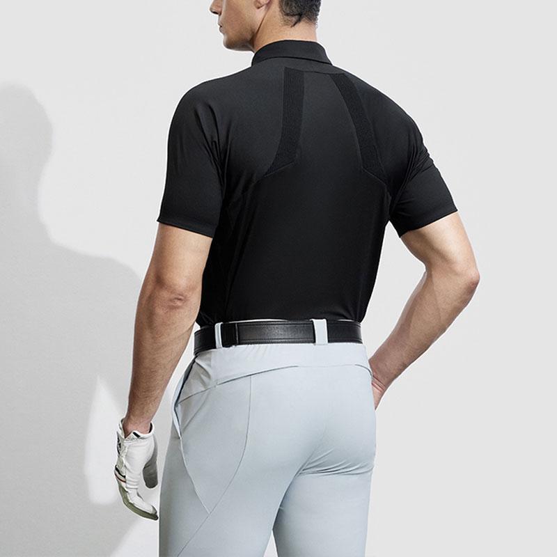 FILA Golf Series Letter Print Knitted Golf Elite Short Sleeve Polo Shirt Men Polo Shirts Deep-Black A11M415104F-BK