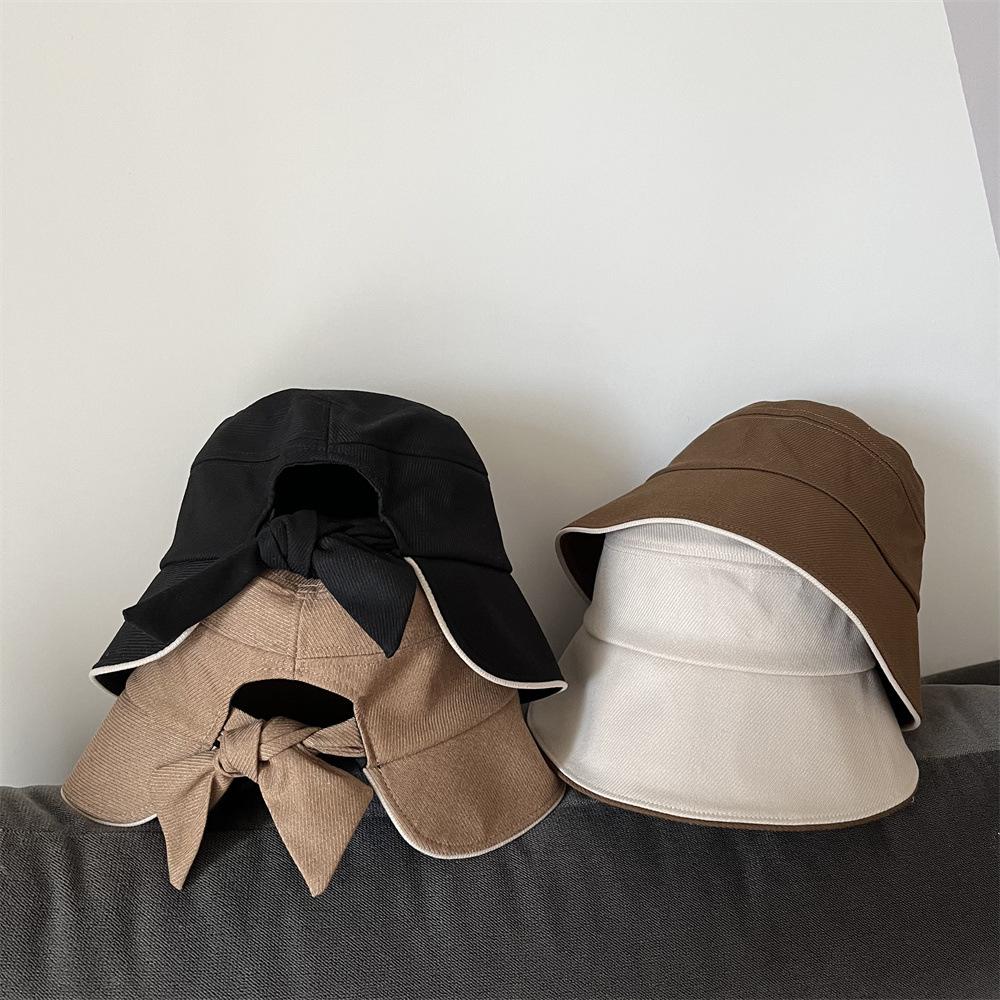 Original Design Japanese Back Bow Bucket Hat Showing Face Small Casual Versatile High Sense Women Autumn and Winter Bucket Hat