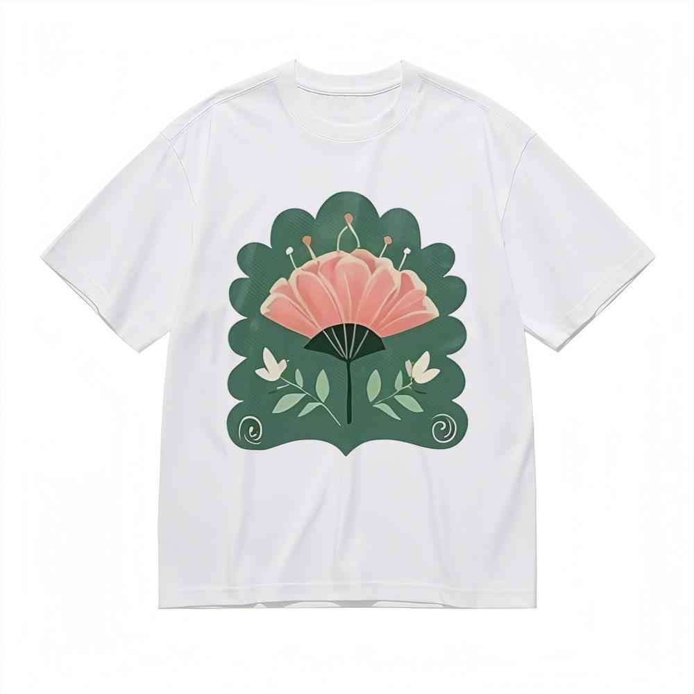 

Women s Soft Breathable All Season Classic T-Shirt Floral With Green Frame Tee 4XL