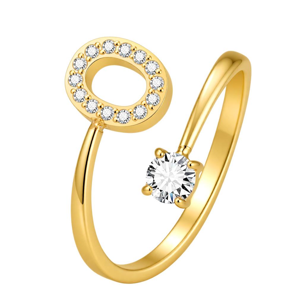 Chic Zircon Initial A-Z Letter Rings for Women Girls Adjustable Opening Ring Name Alphabet Female Wedding Fashion Jewelry Gift