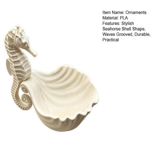 3D Printed Sea Horse Jewelry Display Stand with Shell Matte White Dual-Use Ornament