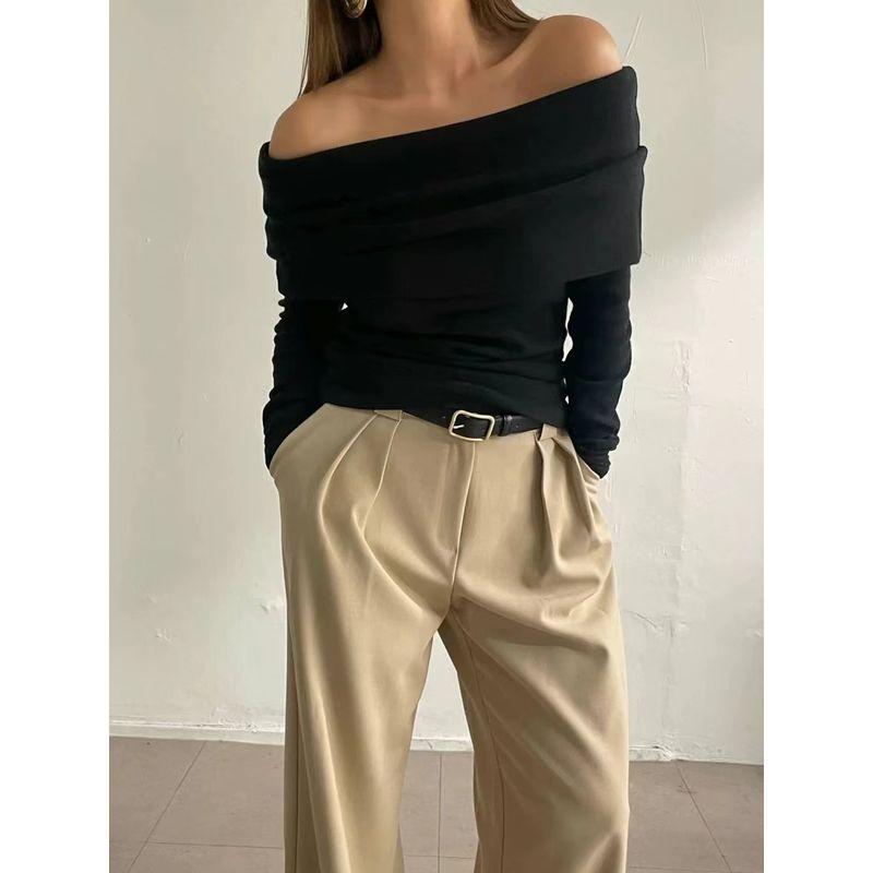 Fashion Style Off Shoulder Elegant Silm Chest Wrap Knitting Sweater Off Shoulder Knitted Sweater