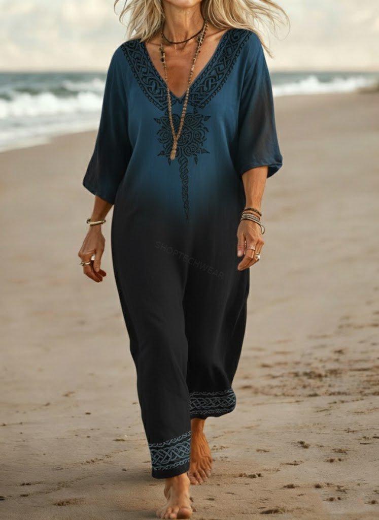 Slimming Long Sleeve Autumn Dress with Custom Digital Prints