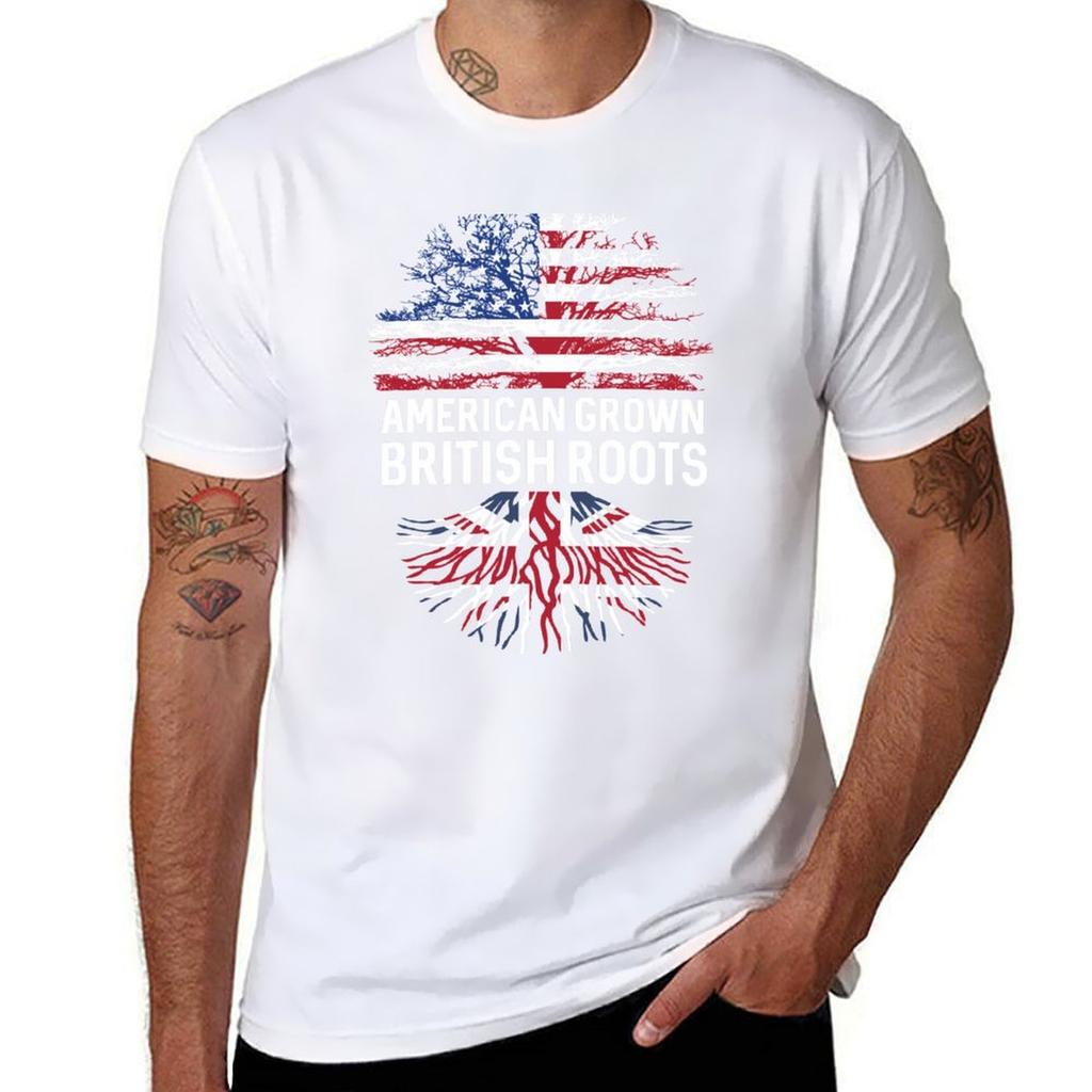 American Grown British Roots Us And Union Jack Flag Tree Tshirt Basic Comfort Fit Tshirt For Unisex