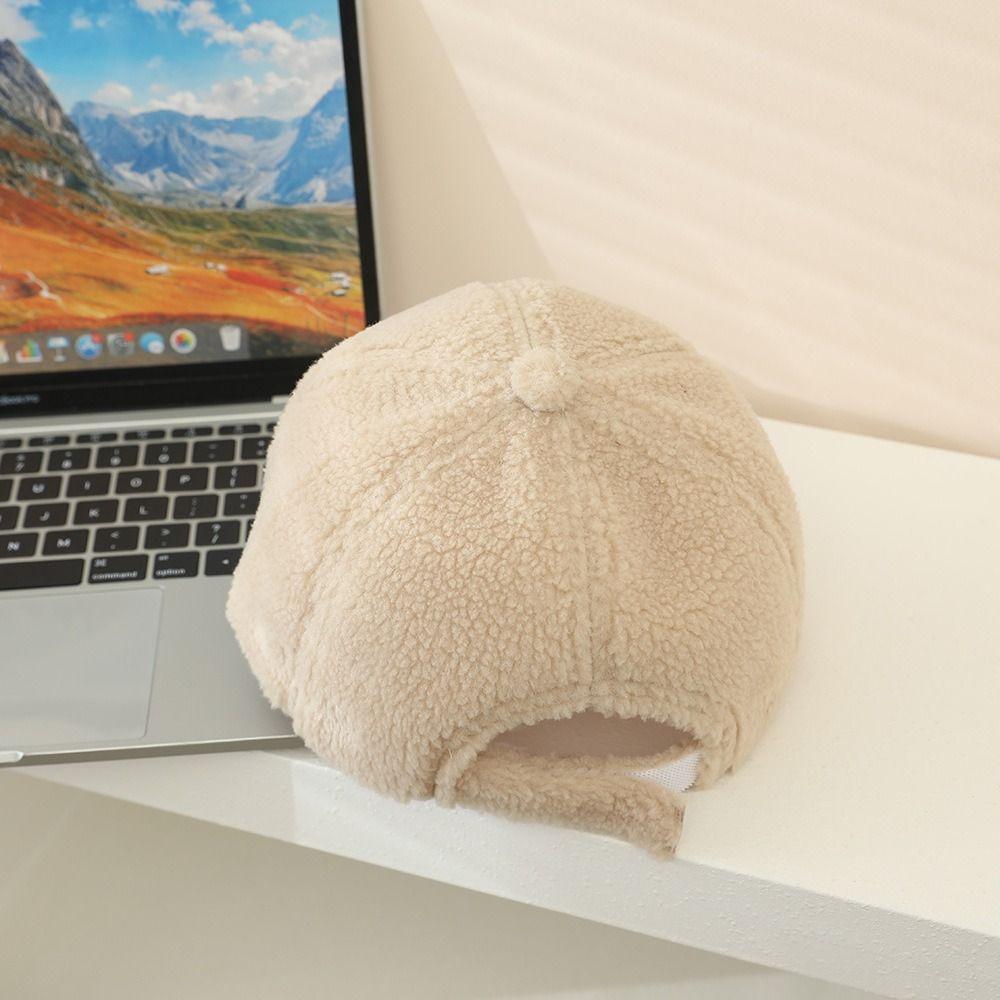 Lamb Fleece Baby Duck Cap Plush Material Children Peaked Caps Bear Embroidered Cap Autumn Winter