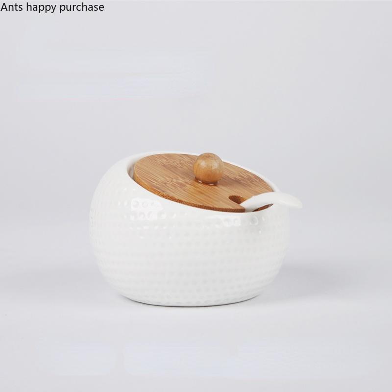 Ceramics Spice Jar Wooden Cover Seasoning Jar Set Combination Seasoning Box Home Kitchen Supplies Salt Shaker Spice Container