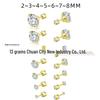 Mixed Round Zirconia Stud Earrings Set, Stainless Steel, Four-Prong Design.