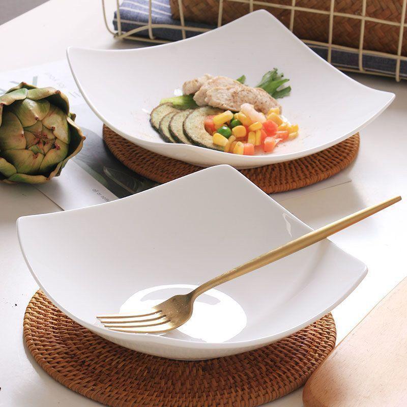 Nordic Style High-Value Square Ceramic Dinner Plate with Raised Foot – Light Luxury Deep Plate/Salad Bowl.