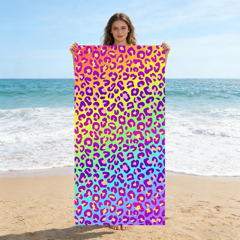 

Colorful Leopard Print Beach Towel Quick-drying Super Absorbent Suitable for Swimming Beach Pool Gym Summer Gift for Friends W40*H60(CM)