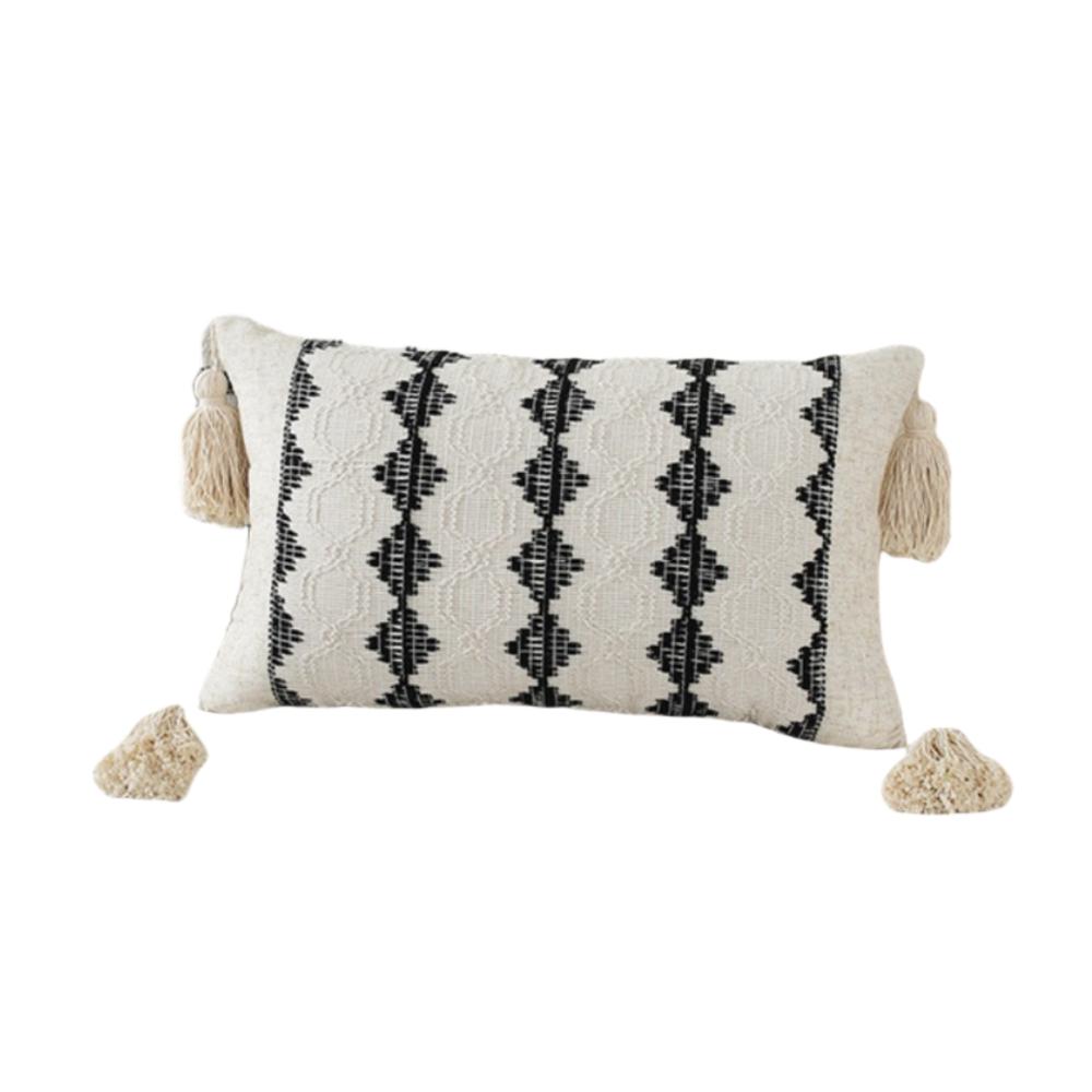 New Rustic Retro Lumbar Pillow Cover with Tassels Cotton Linen Cushion Covers Decorative Pillowcase Farmhouse Decor