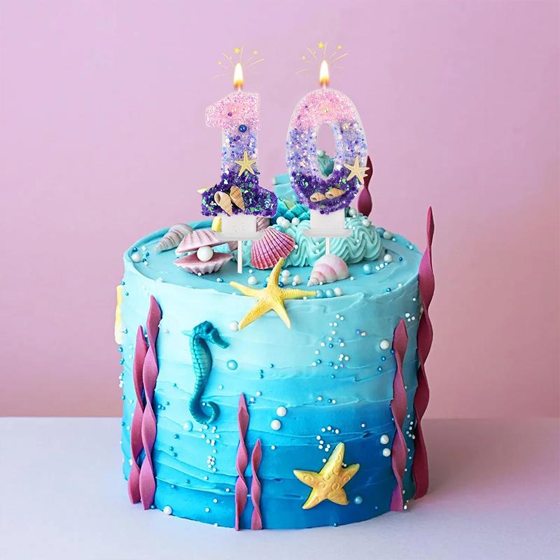 Mermaid Cake Candle Pink Purple 0-9Numbers Cake Topper Girl Little Mermaid Birthday Party Cake Decoration Supplies Under the Sea