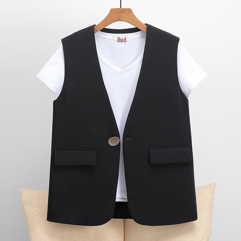 2025 Women's Slim V-Neck Sleeveless One-Button Vest - Spring/Autumn