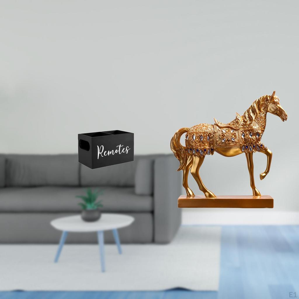 Retro Wooden Remote Control Organizer And Horse Figurine Sculpture Resin Animal Statue for Home