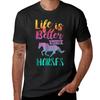 Cute Life Is Better With Horses Horseback Riding T-Shirt for a Boy Summer Top Men Graphic T Shirts