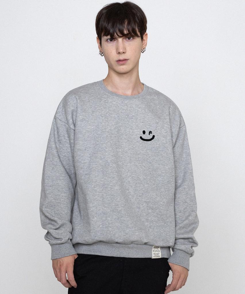 GRAVER [Unisex] Small Drawing Smile Sweatshirt_Gray