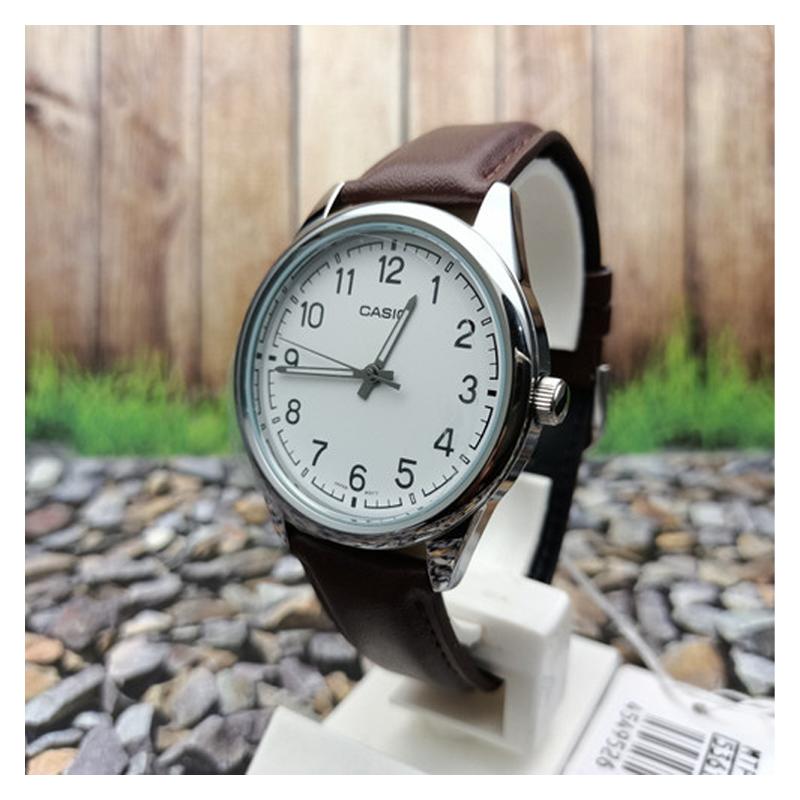 Casio STANDARD Series Simple Retro Small Round Watch Business Fashion Digital Dial Quartz Movement Leather Strap Japanese and Korean MTP-V005L-7B4