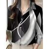 Women Shirt Autumn Clothes Women Vintage Blouses Office Lady Long Sleeve Blouse Button Up Lapel Shirts OL Print Womens Tops