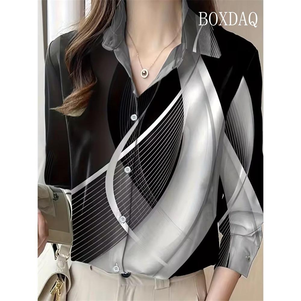 Women Shirt Autumn Clothes Women Vintage Blouses Office Lady Long Sleeve Blouse Button Up Lapel Shirts OL Print Womens Tops