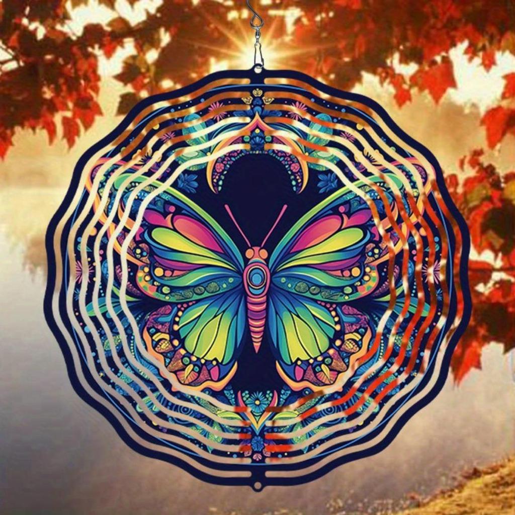 Metal Wind Spinner with 3D Lotus Mandala Design for Outdoor Garden Balcony Yard Decor 360 Degree Rotating Hook Holiday Christmas Gift