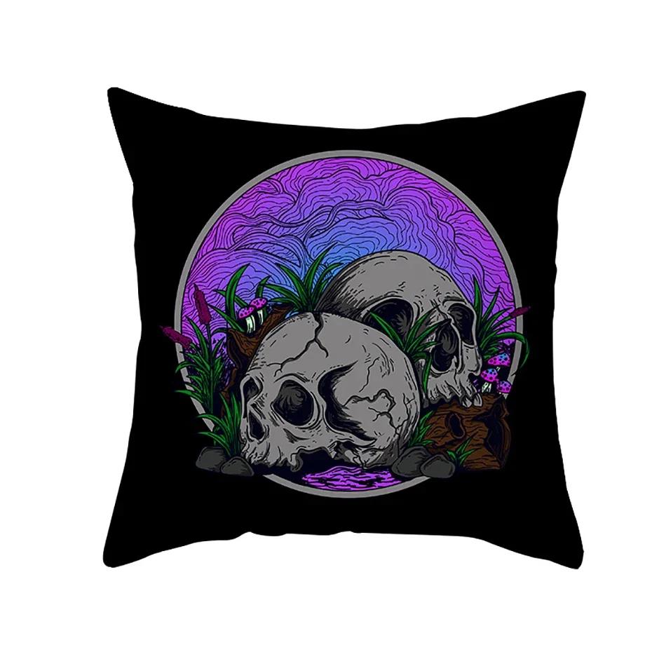 Home Decor Halloween Cushion Cover Skull Cat Scary Pumpkin Bat Castle Print Square Pillowcase Party x Funda de almohada