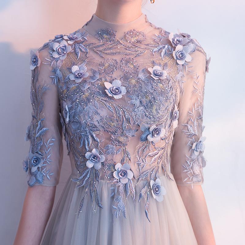 Graues Abendkleid 1011 neues Gastgeber-Bankett schlank sexy lang Performance Abschlussballkleid Kleid Frühling