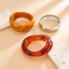 Retro Ice Transparent Smudged Acrylic Bracelet Female, Exaggerated Irregular Metal Cut Face Wide Bracelet
