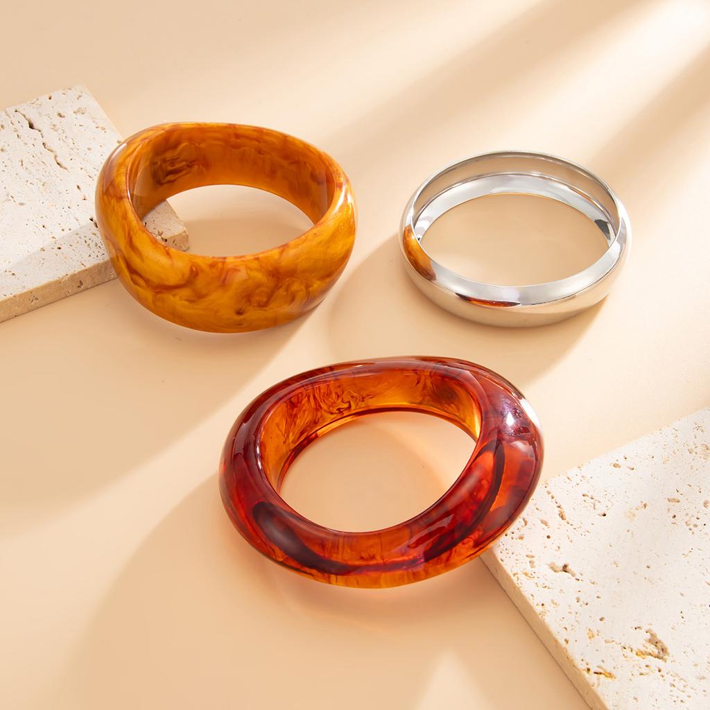 Retro Ice Transparent Smudged Acrylic Bracelet Female, Exaggerated Irregular Metal Cut Face Wide Bracelet
