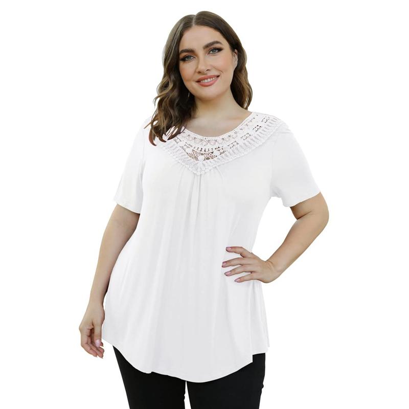 

Женская летняя блузка большого размера с кружевом, с коротким рукавом, топ-майка L