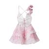 Women's Clothing Wholesale European and American Style Fashion Design Flower V-neck Sexy Backless Waist Thin Suspender Dress