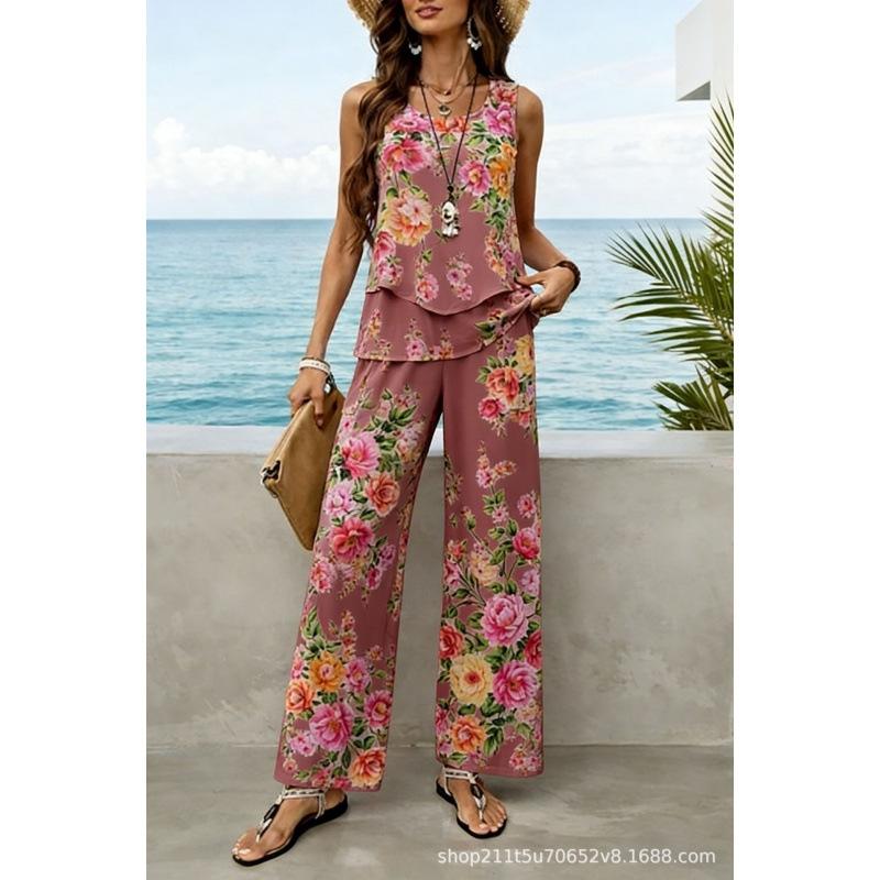 European and American 1D digital printing bohemian women's sleeveless suit is suitable for daily wear and vacation spot