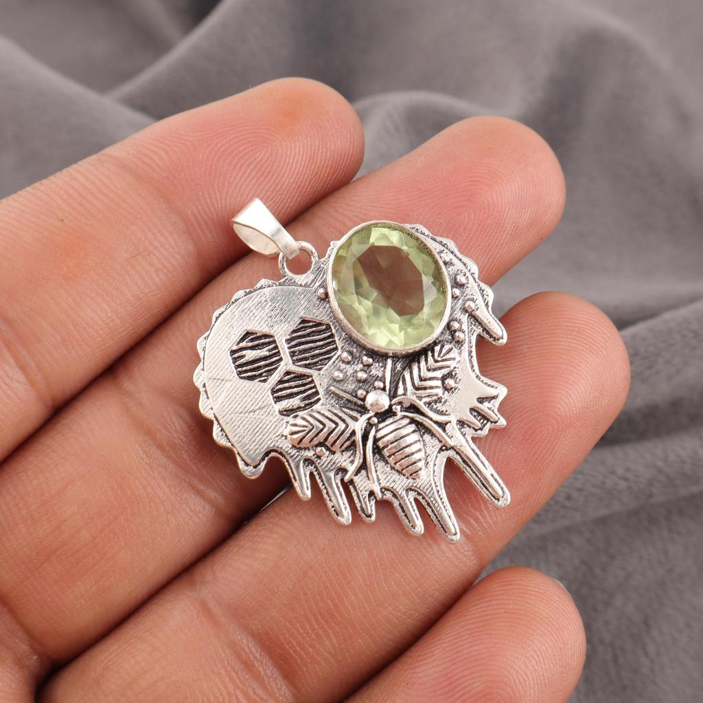 Green Amethyst Pendant Gemstone Jewelry, 925 Solid Sterling Silver Pendant, Gift For Women Handmade Pendant