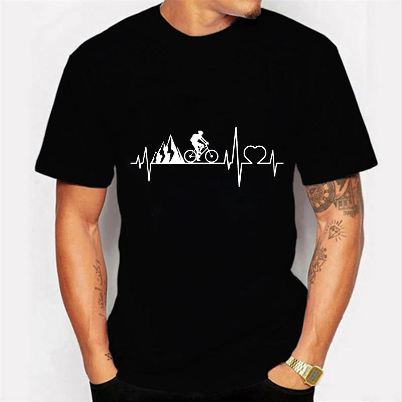 Mountain Bike Heartbeat Biking Graphics Mens T-shirts Summer Casual Short Sleeves BLACK Tshirt clothing Tees Oversized Camiseta