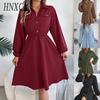 Autumn and Winter Casual Button-tied, Waist-cinching Long-sleeved Shirt Dress for Women